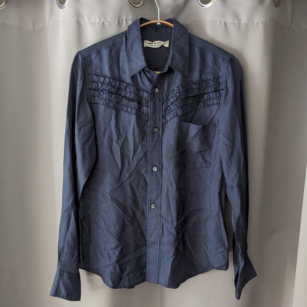 Comme des Garçons Blouse Acetate Made in France Navy Ruffled Small/Medium